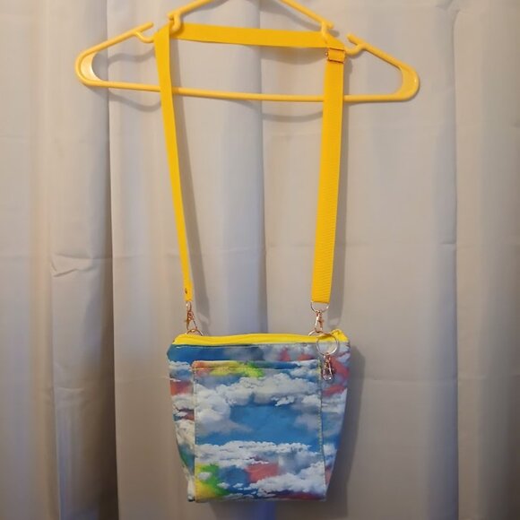 New Rainbow Clouds Sky print Crossbody Purse Bag Small Blue Pink Yellow Green - Picture 2 of 11